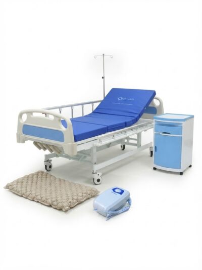 Catre Clínico Manual 3 posiciones + Colchón Antiescara + Velador Clínico