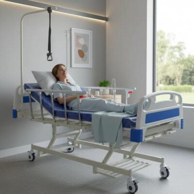 Catre Cama Clínica MANUAL 3 posiciones c/colchón PRIME c/barra trapecio para levantarse